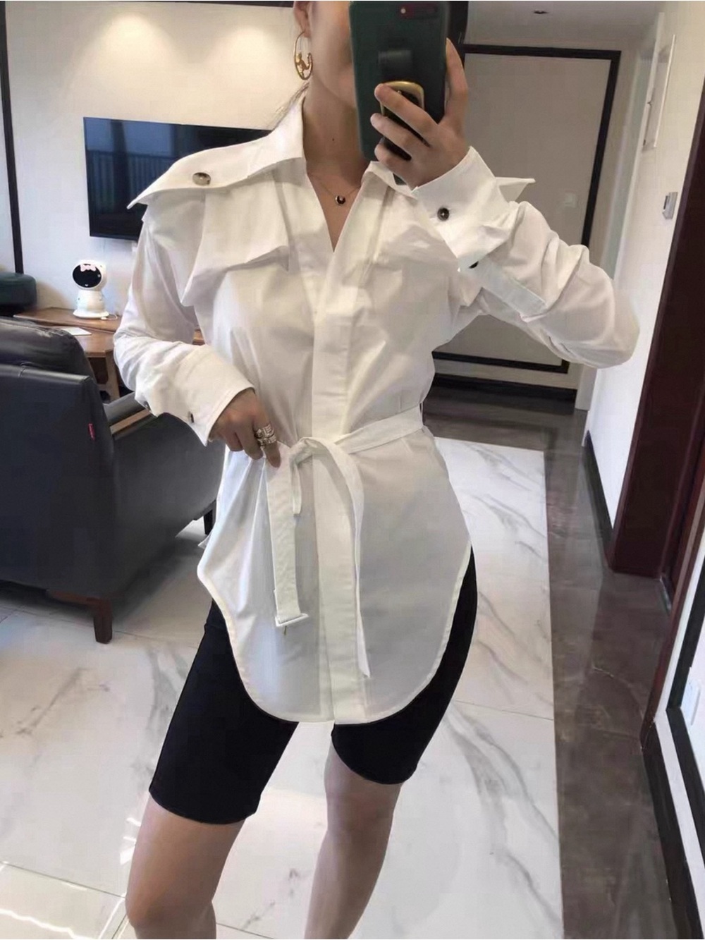 🚩steal Bottega Veneta White Cotton Utility Jacket with Detachable Waist Strap - Picture 6 of 7